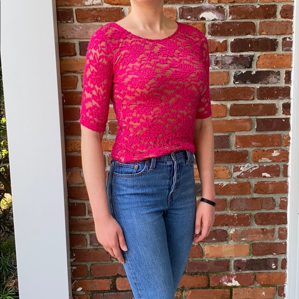 Pink appliqué lace top